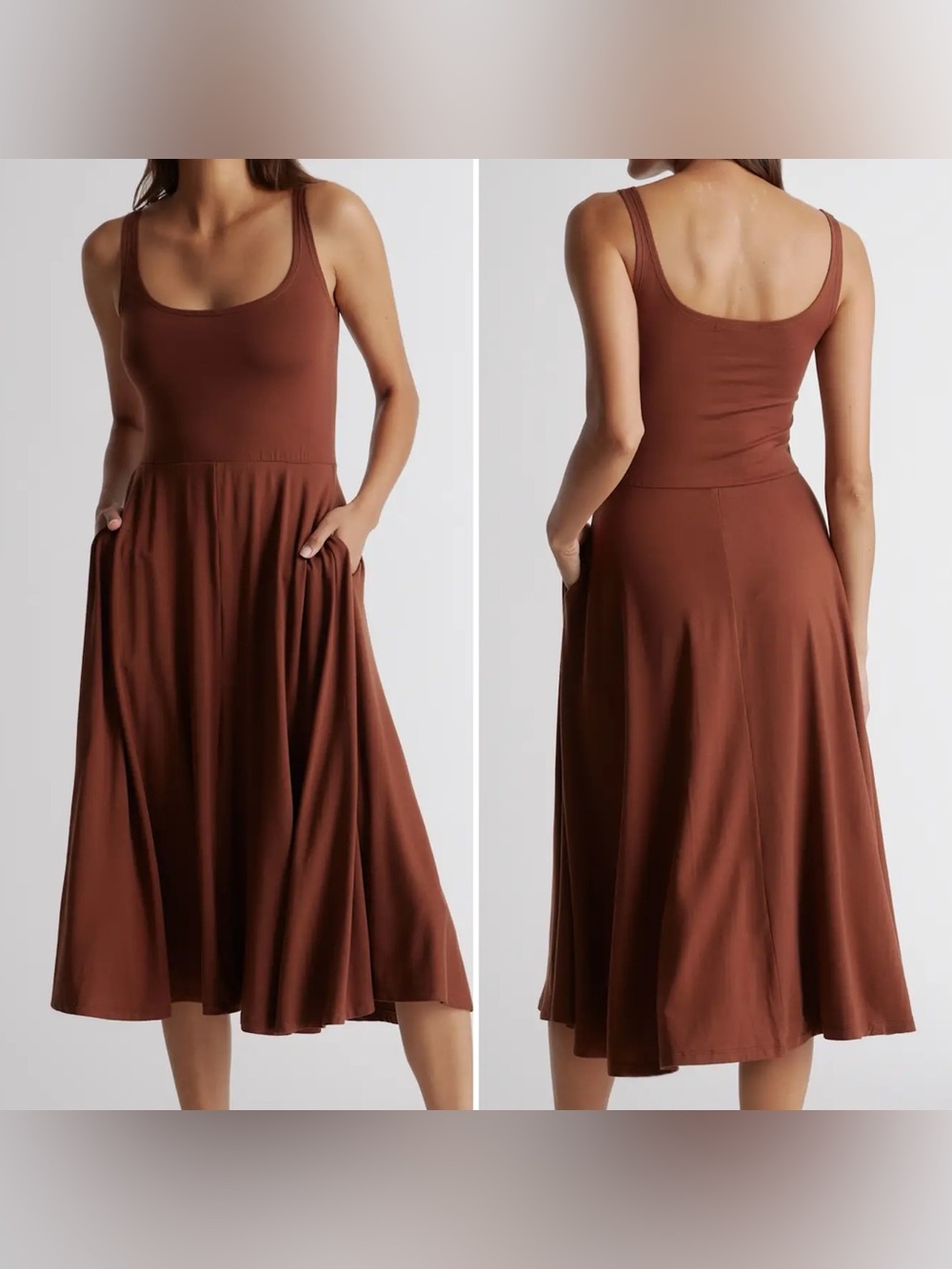 Quince Tencel Jersey Fit and Flare Midi Dress Size Medium Brown Sleeveless Fall